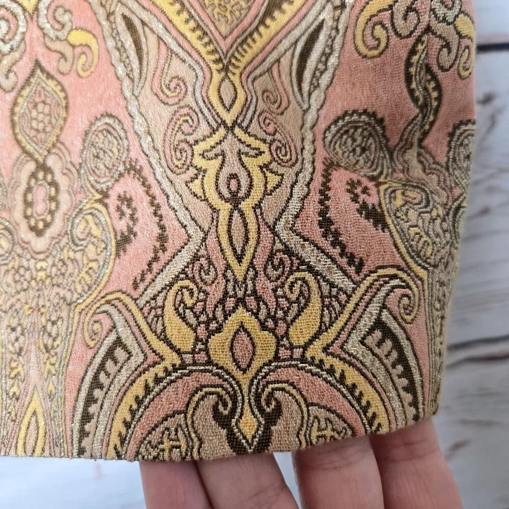 Talbots Womens Skirt Size 22W Pink Gold Metallic Paisley Brocade Pencil Work